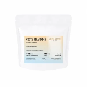 Káva Costa Rica India Simple Coffee 250 g – biely 3D sáčok na bielom pozadí